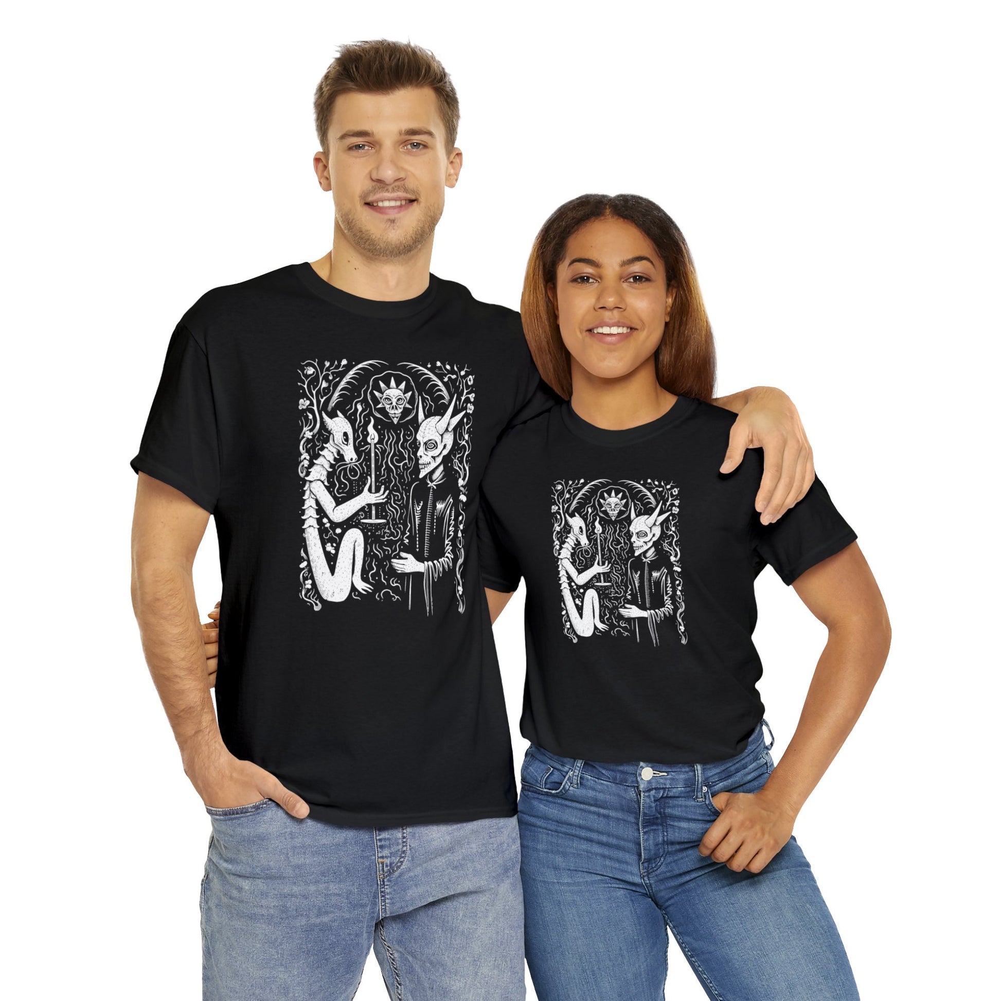 Unisex T-shirt Pact with the Devil in White - Frogos Design