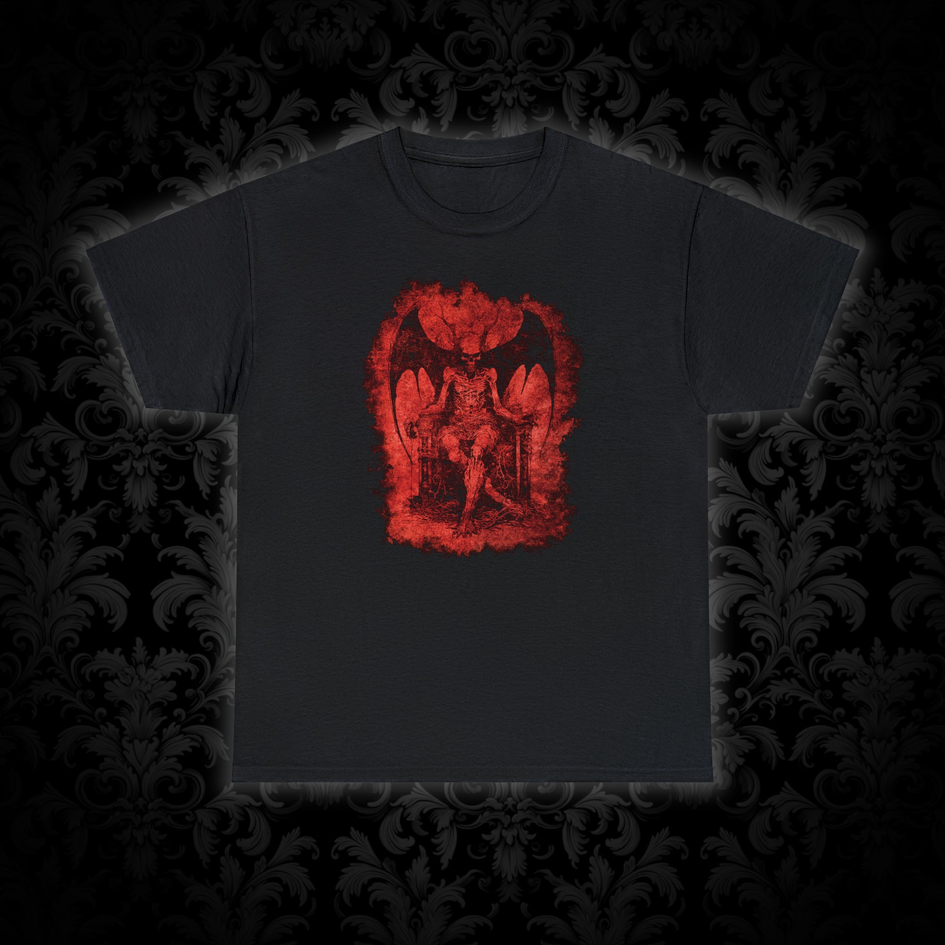 Unisex T-shirt Devil on his Throne in Red - Frogos Design