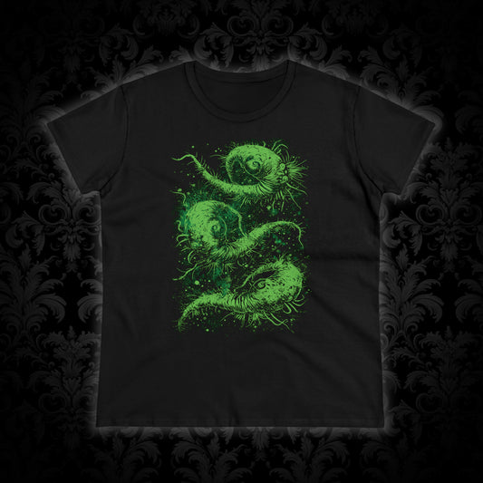 Women's T-shirt Cosmic Worms in Green - Frogos Design