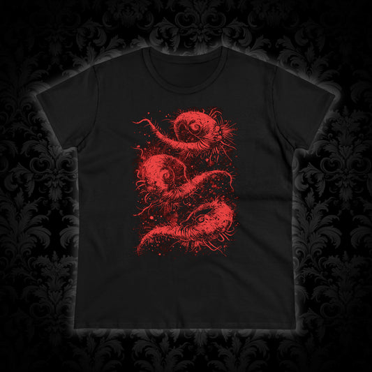 Women's T-shirt Cosmic Worms in Red - Frogos Design