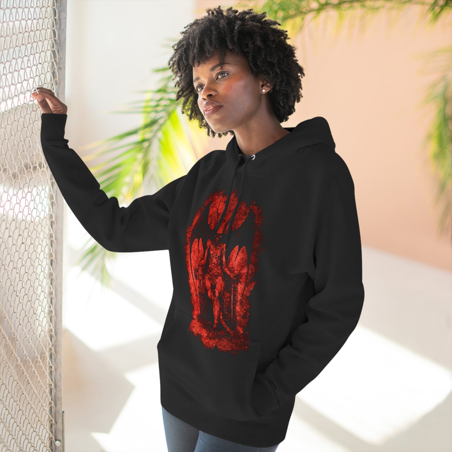 Unisex Pullover Hoodie Devil on his Throne - Red - Frogos Design