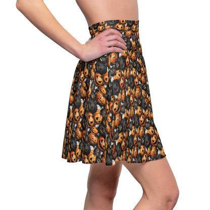 Women's Skater Skirt Spooky Halloween Pumpkin Time - Frogos Design