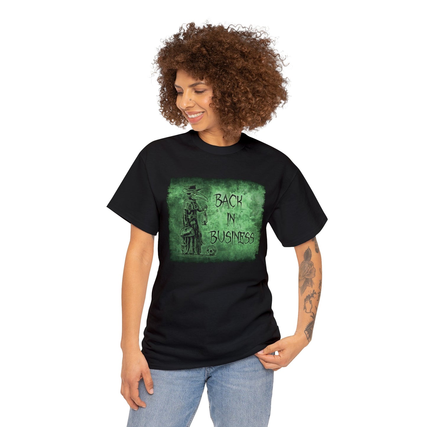 Unisex T-shirt Back in Business in Green - Frogos Design