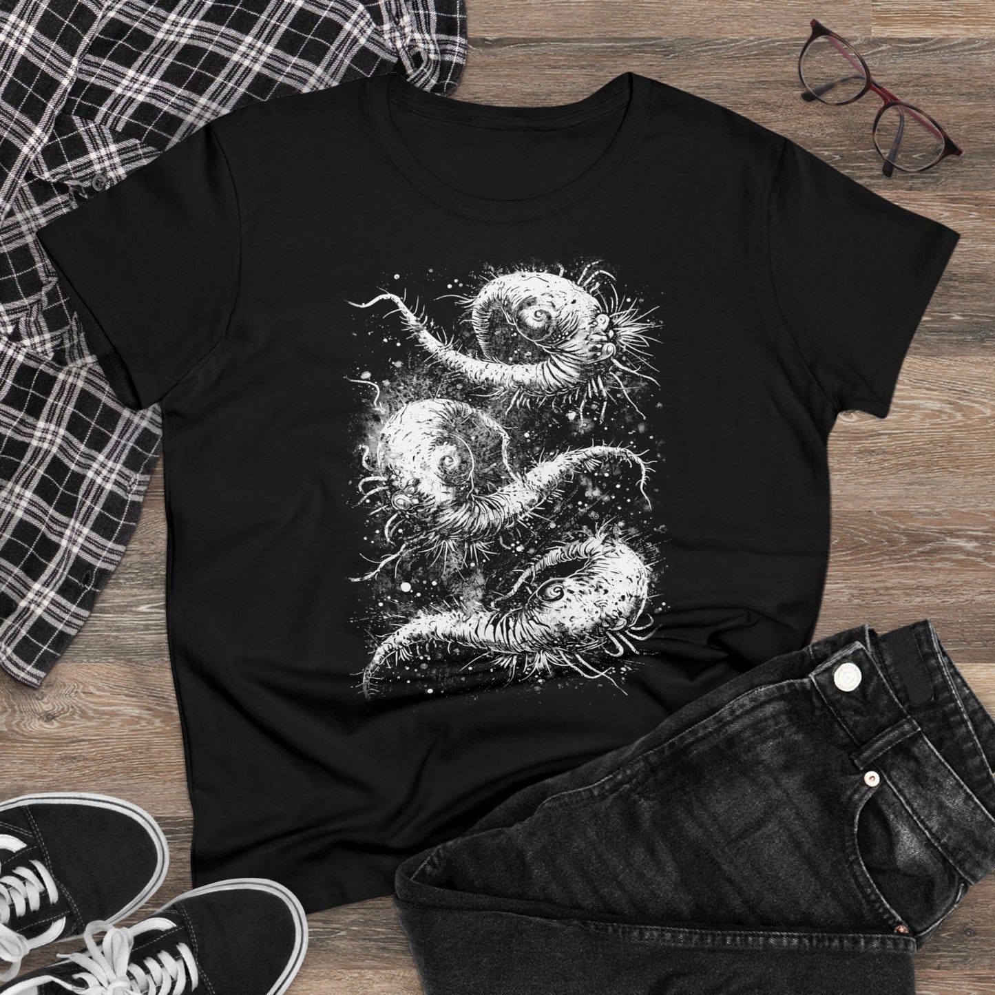 Women's T-shirt Cosmic Worms in White - Frogos Design