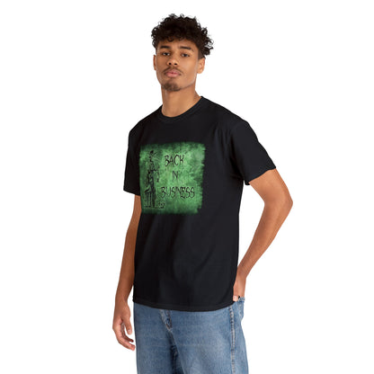 Unisex T-shirt Back in Business in Green - Frogos Design