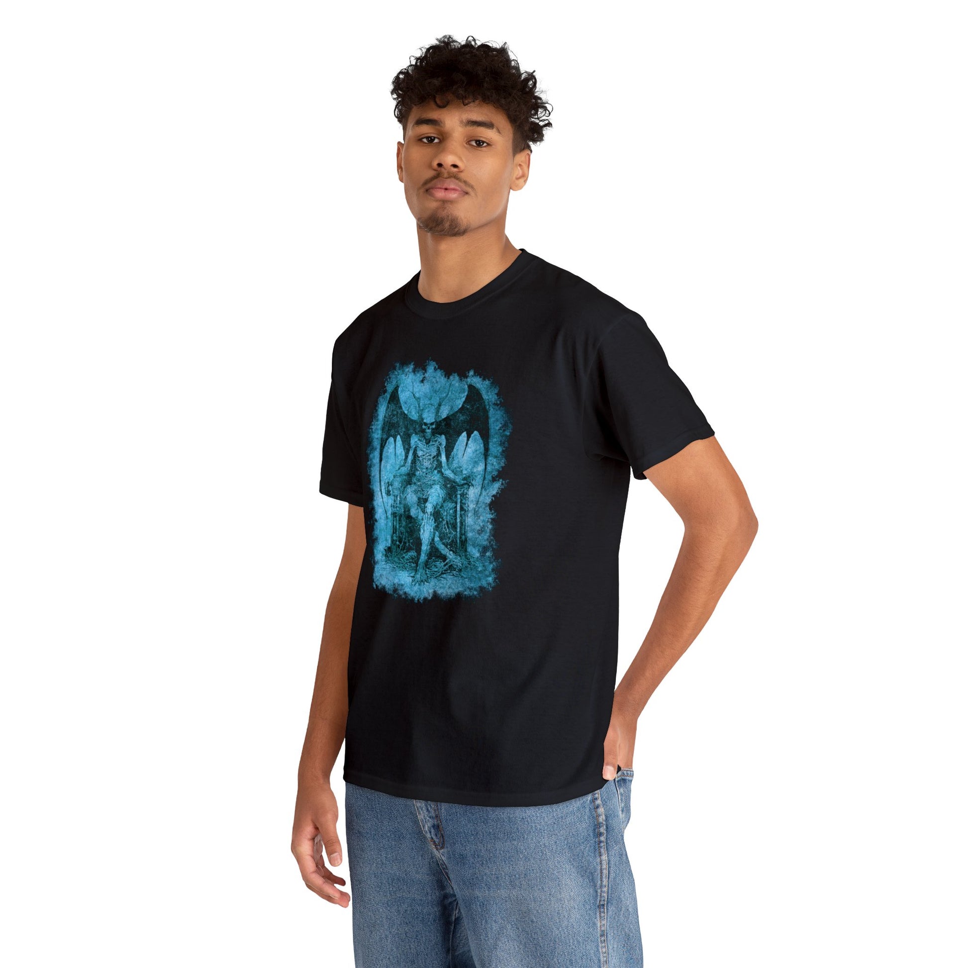 Unisex T-shirt Devil on his Throne in Blue - Frogos Design