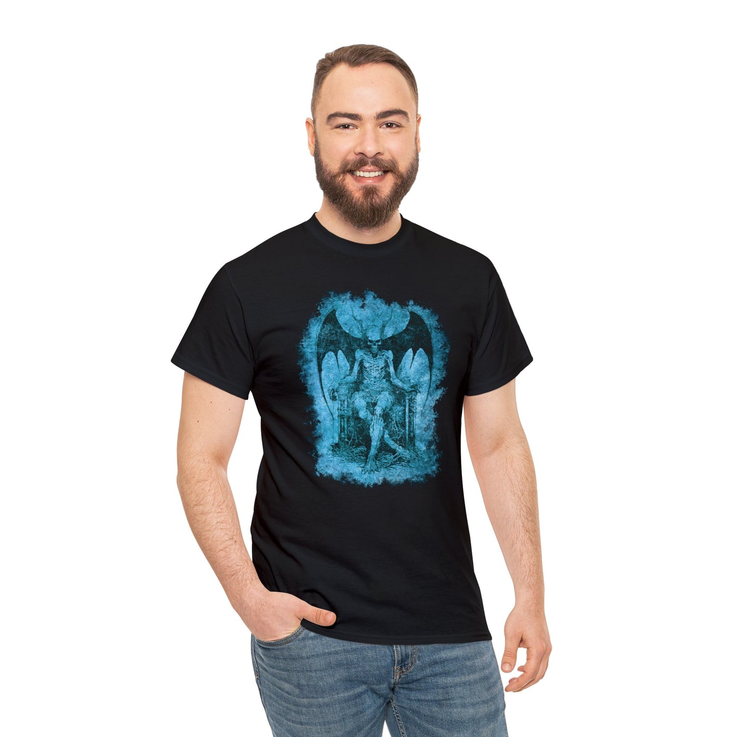 Unisex T-shirt Devil on his Throne in Blue - Frogos Design