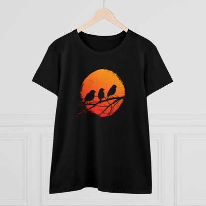 Women's T-shirt Birds in Orange Sun - Frogos Design