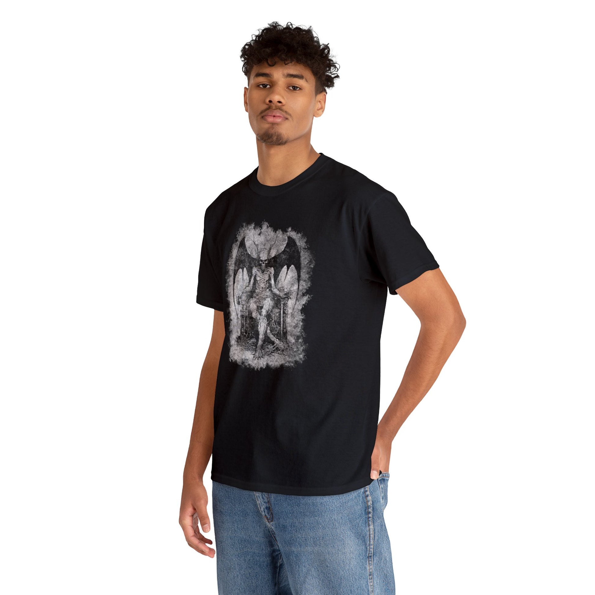Unisex T-shirt Devil on his Throne in Grey - Frogos Design