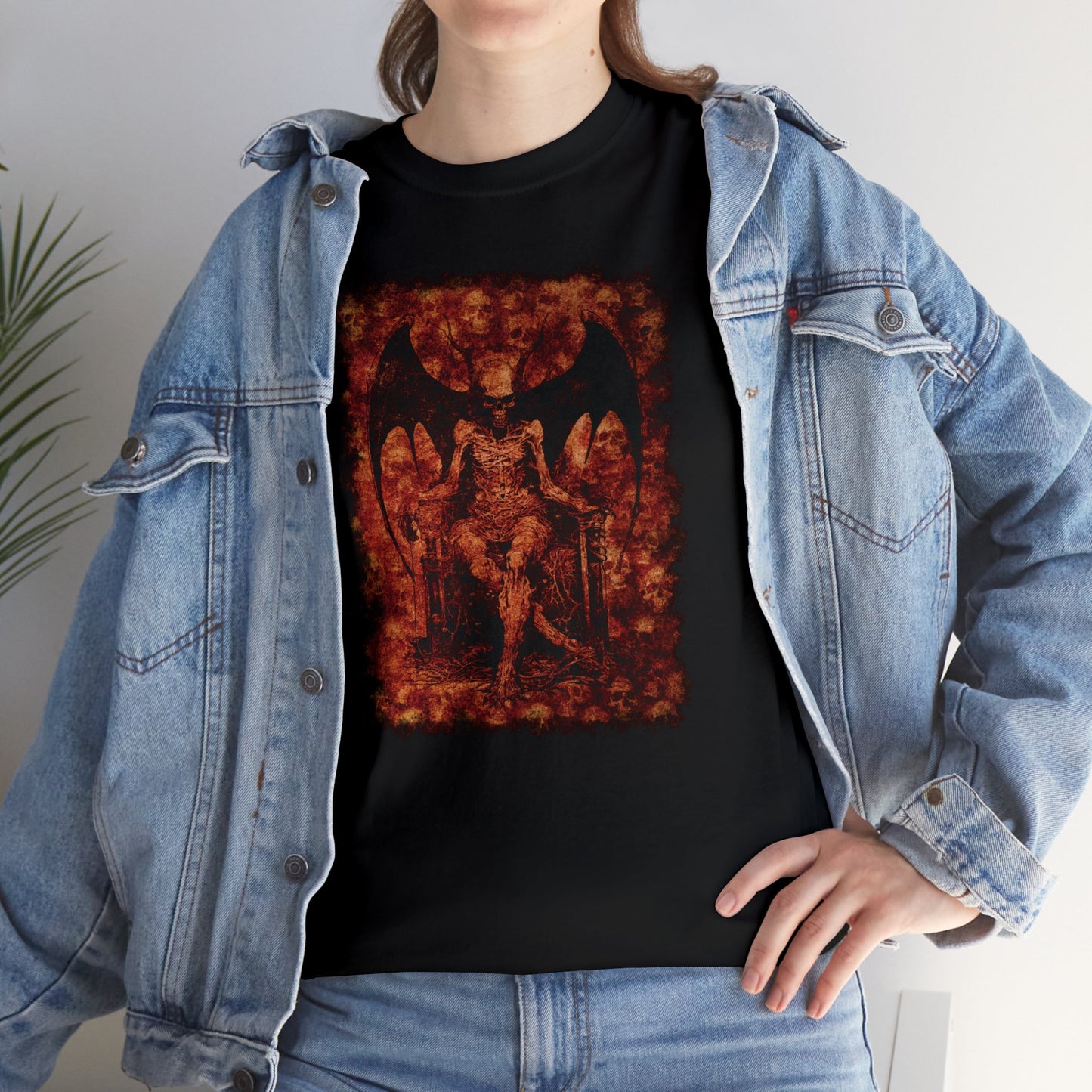 Unisex T-shirt Devil on his Throne in Orange Square - Frogos Design