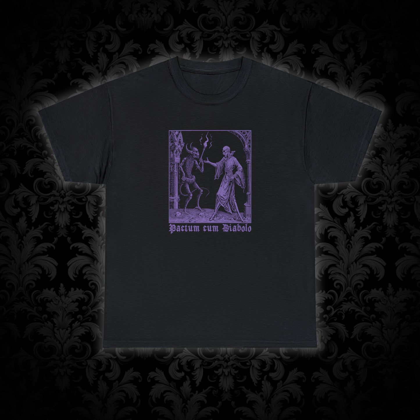 Unisex T-shirt Pactum cum Diabolo in Purple - Frogos Design