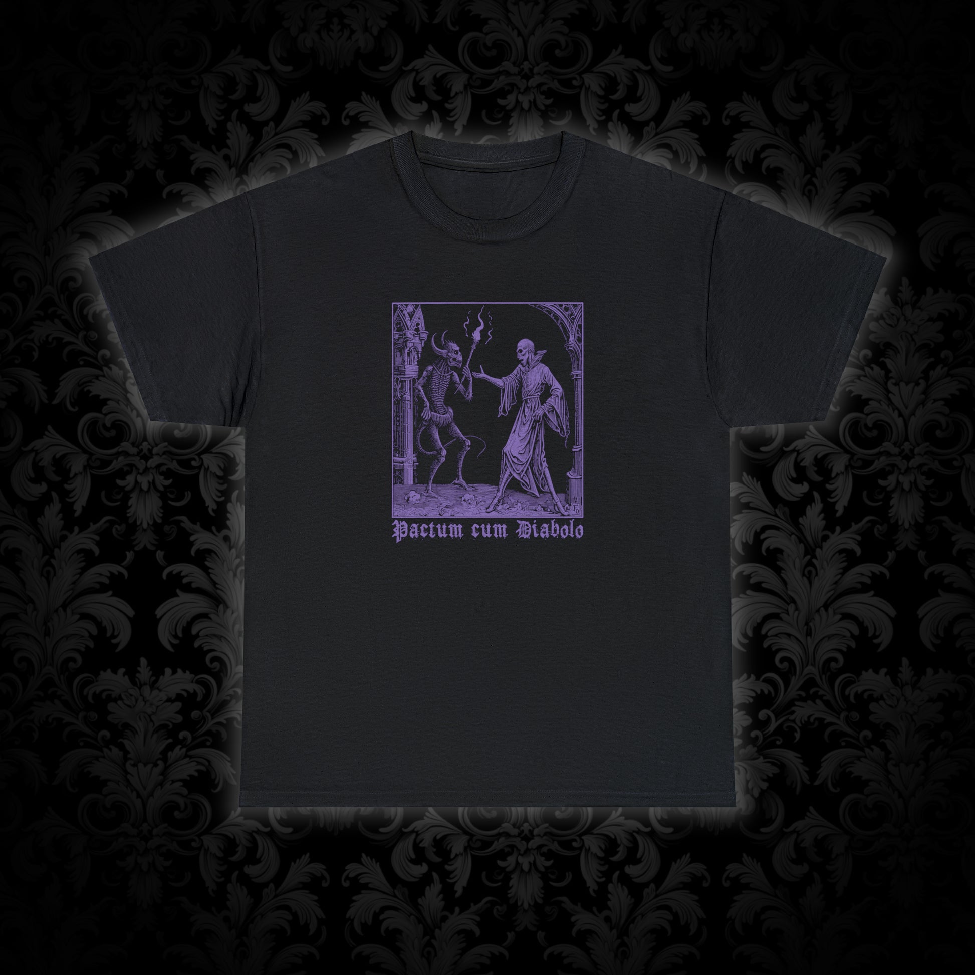 Unisex T-shirt Pactum cum Diabolo in Purple - Frogos Design