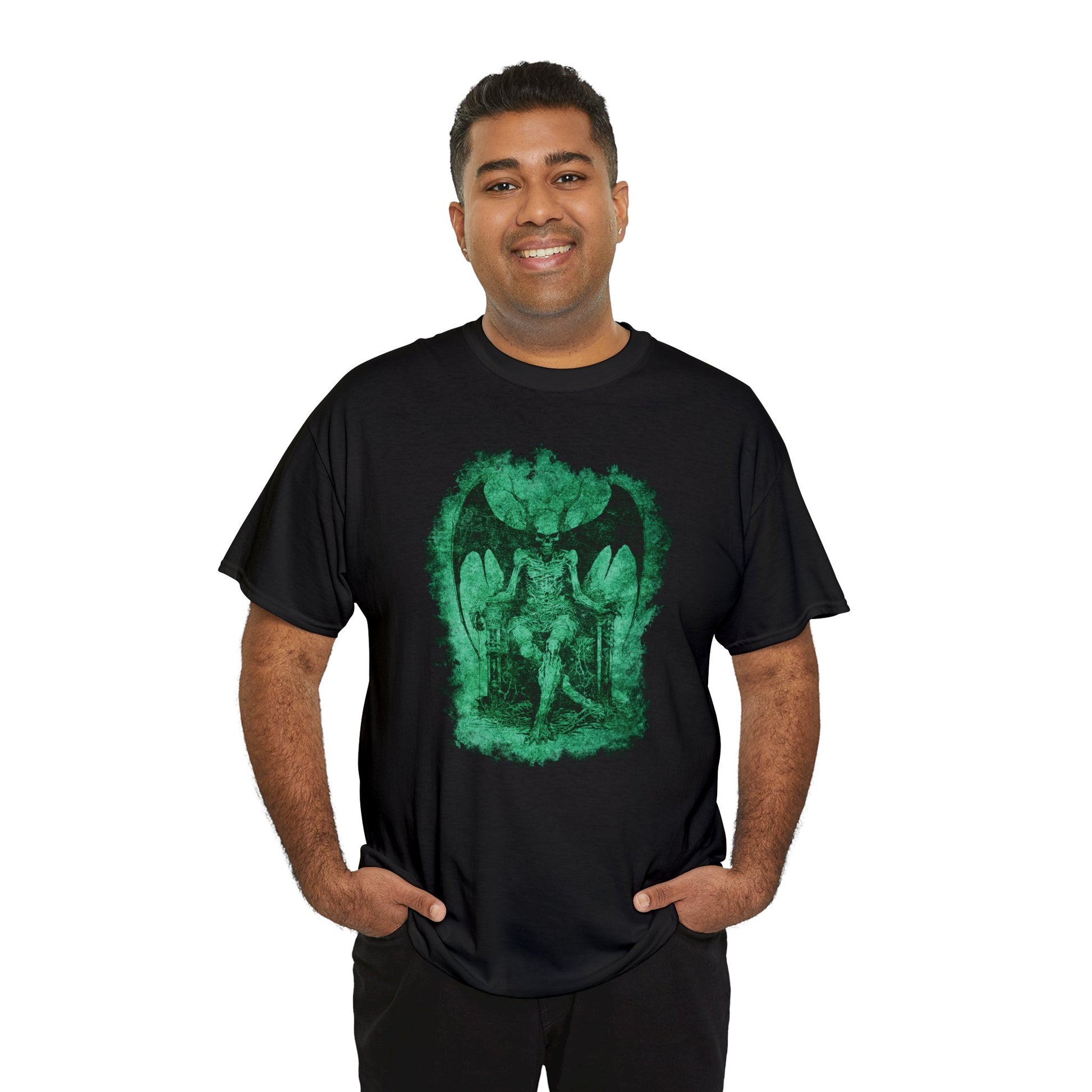 Unisex T-shirt Devil on his Throne in Green - Frogos Design