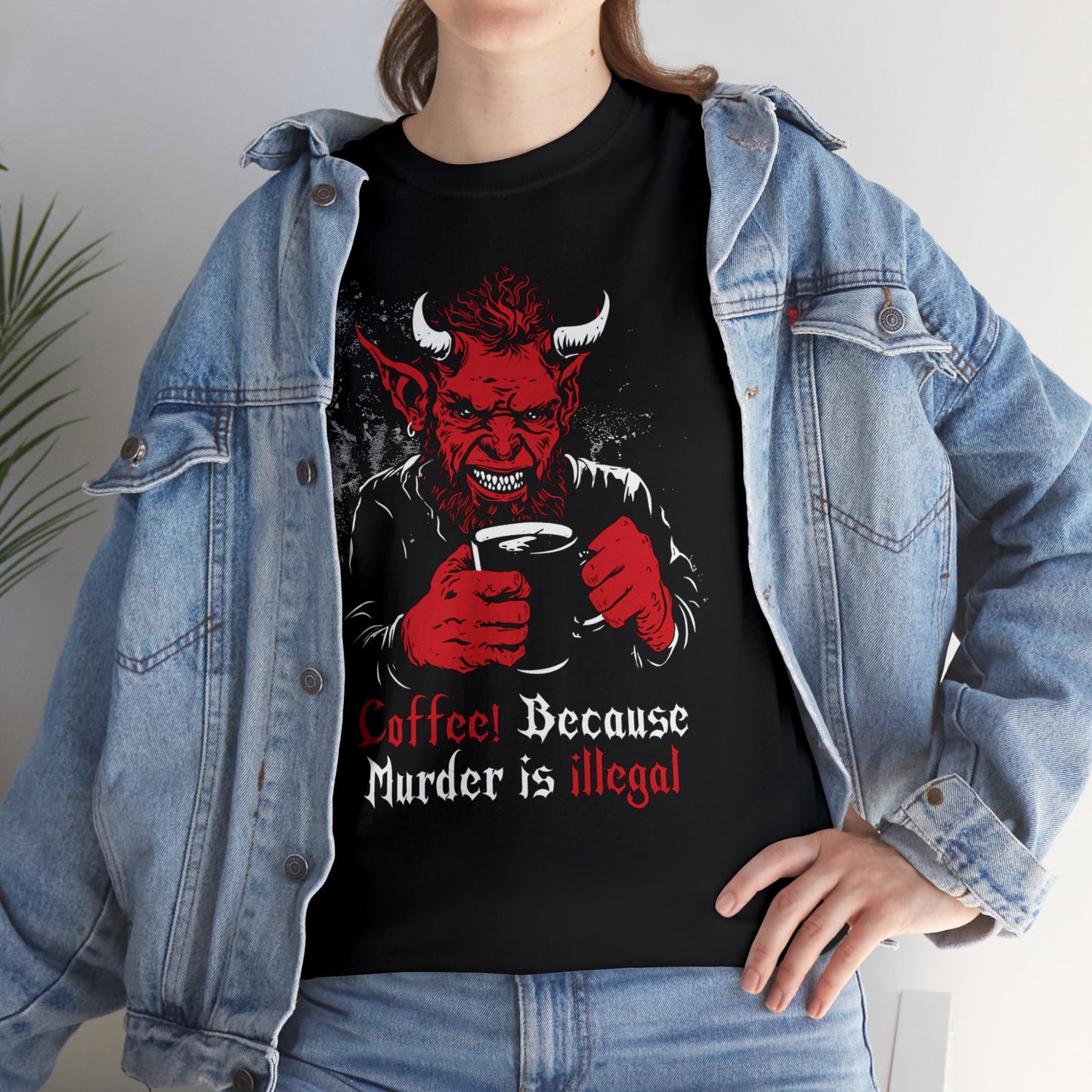 Unisex tričko Ďábel s kafem v červené