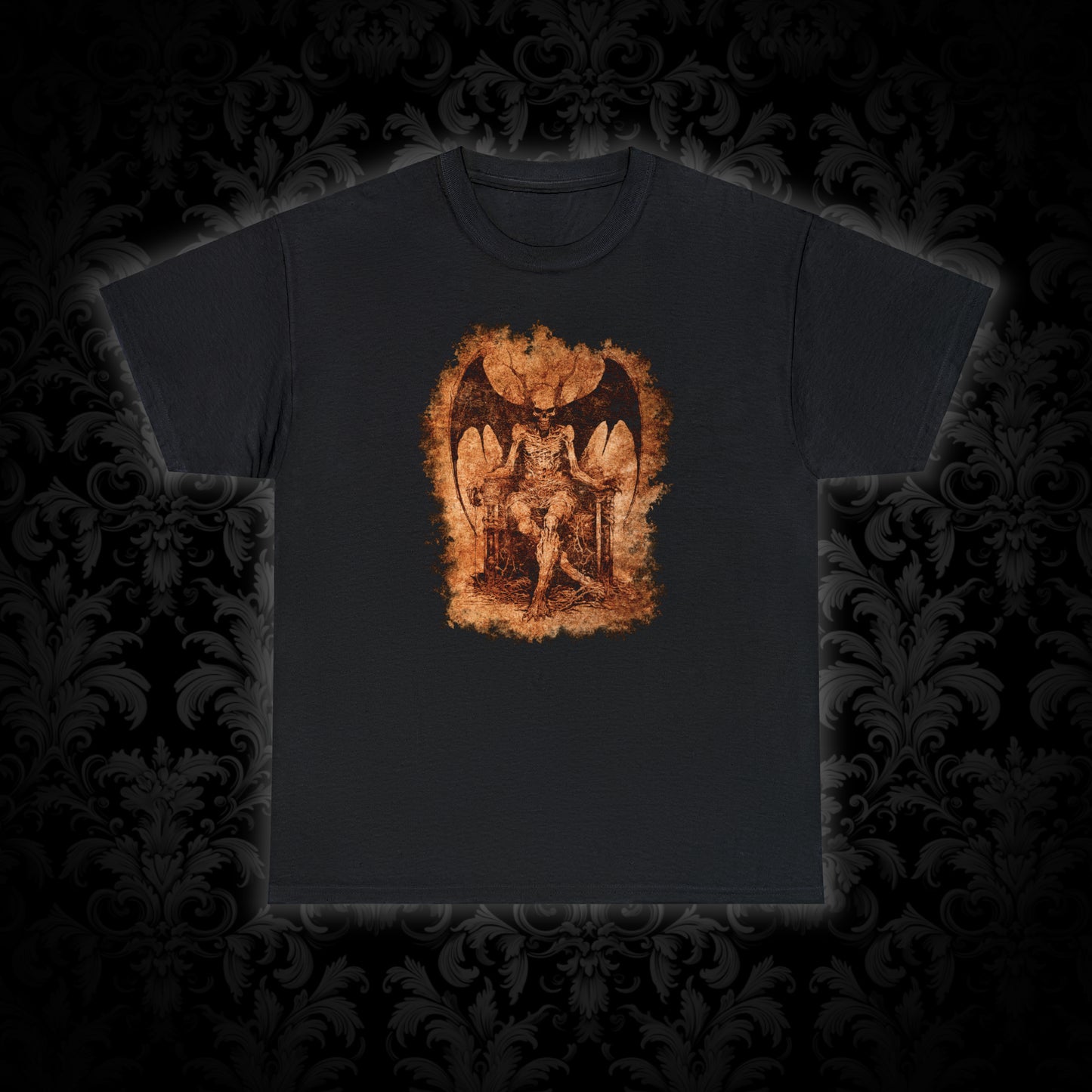 Unisex T-shirt Devil on his Throne in Beige Square - Frogos Design
