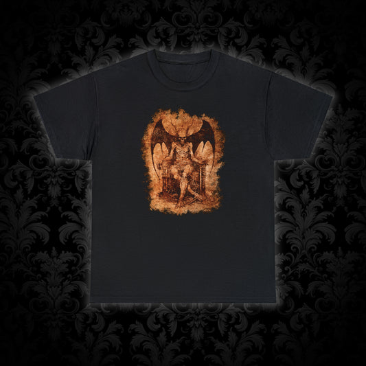 Unisex T-shirt Devil on his Throne in Beige Square - Frogos Design