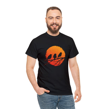 Unisex T-shirt Birds in Orange Sun - Frogos Design