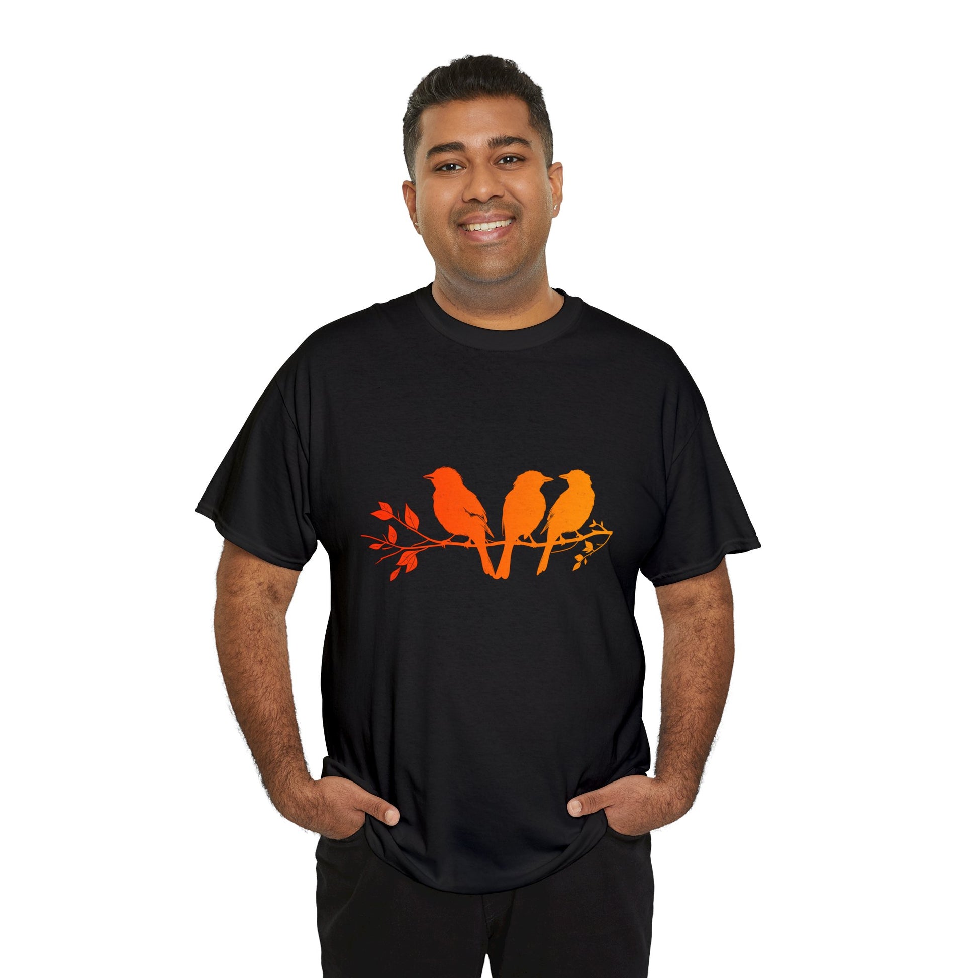 Unisex T-shirt Birds on a Branch in Orange - Frogos Design
