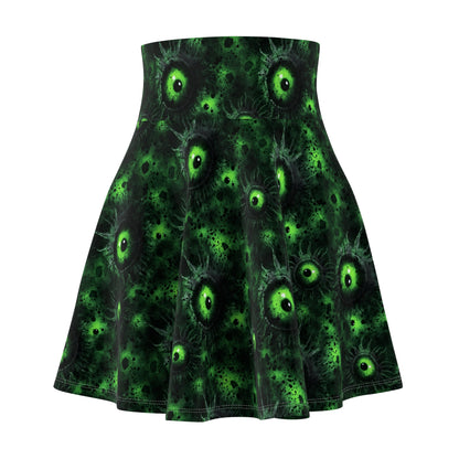 Women's Skater Skirt Greeny Lurking Eyes - Frogos Design