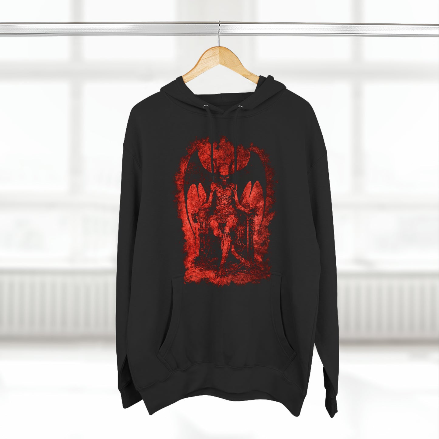 Unisex Pullover Hoodie Devil on his Throne - Red - Frogos Design