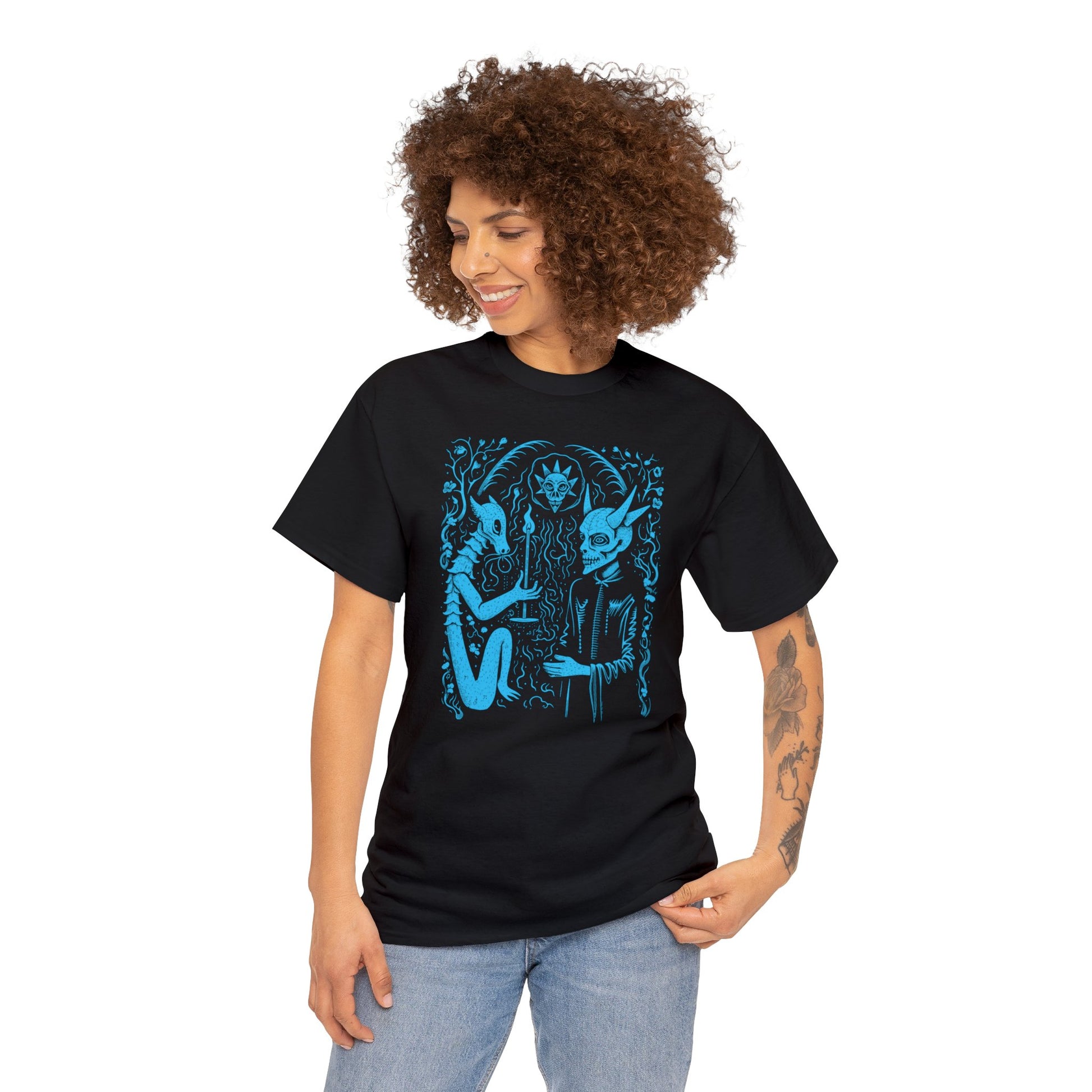 Unisex T-shirt Pact with the Devil in Blue - Frogos Design