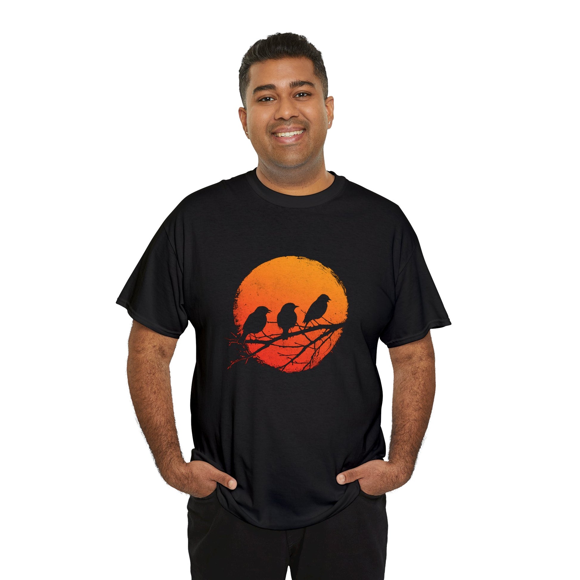 Unisex T-shirt Birds in Orange Sun - Frogos Design