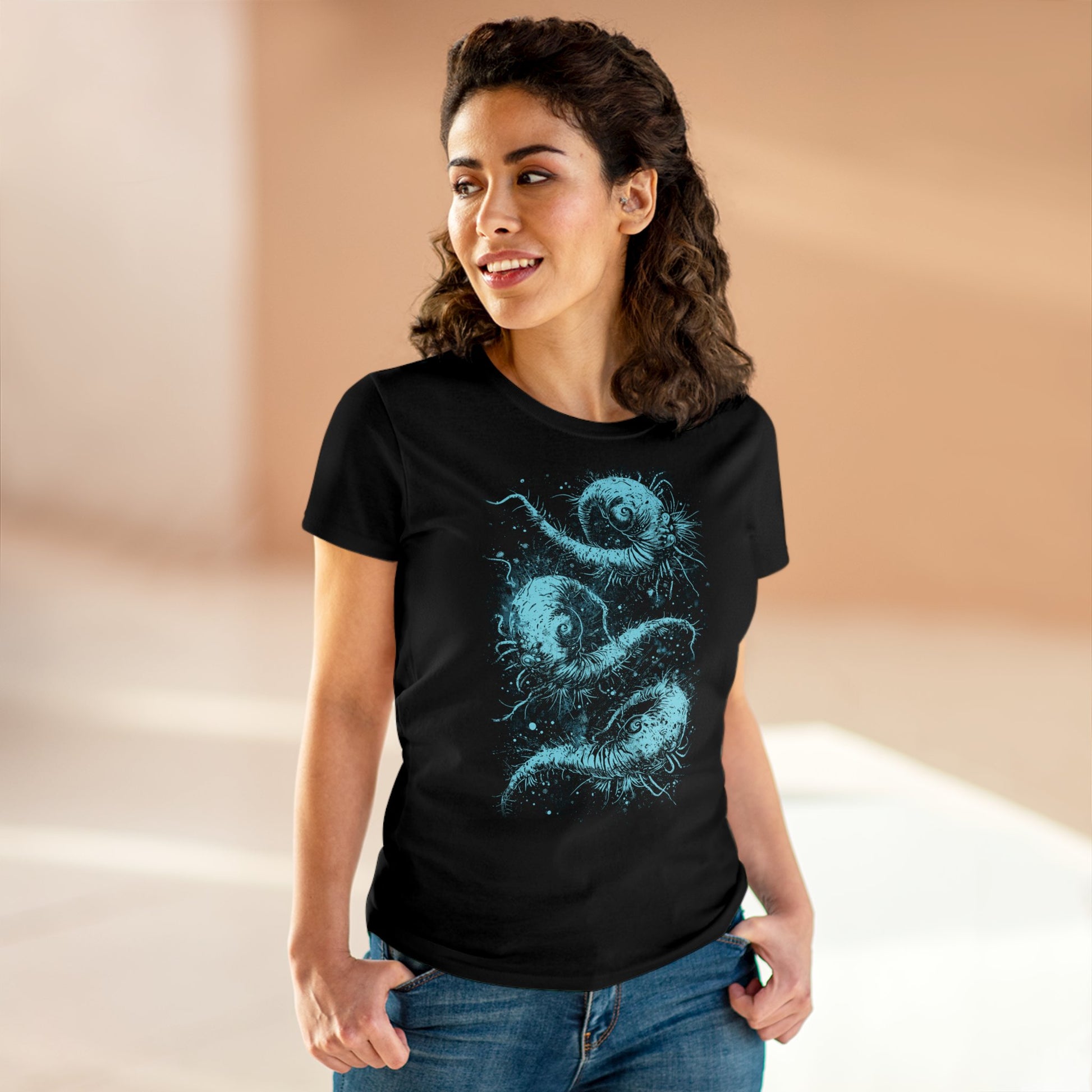 Women's T-shirt Cosmic Worms in Blue - Frogos Design