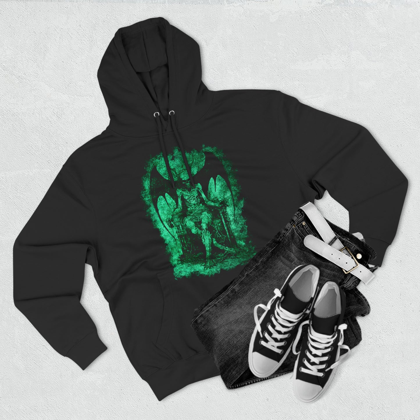 Unisex Pullover Hoodie Devil on his Throne - Green - Frogos Design