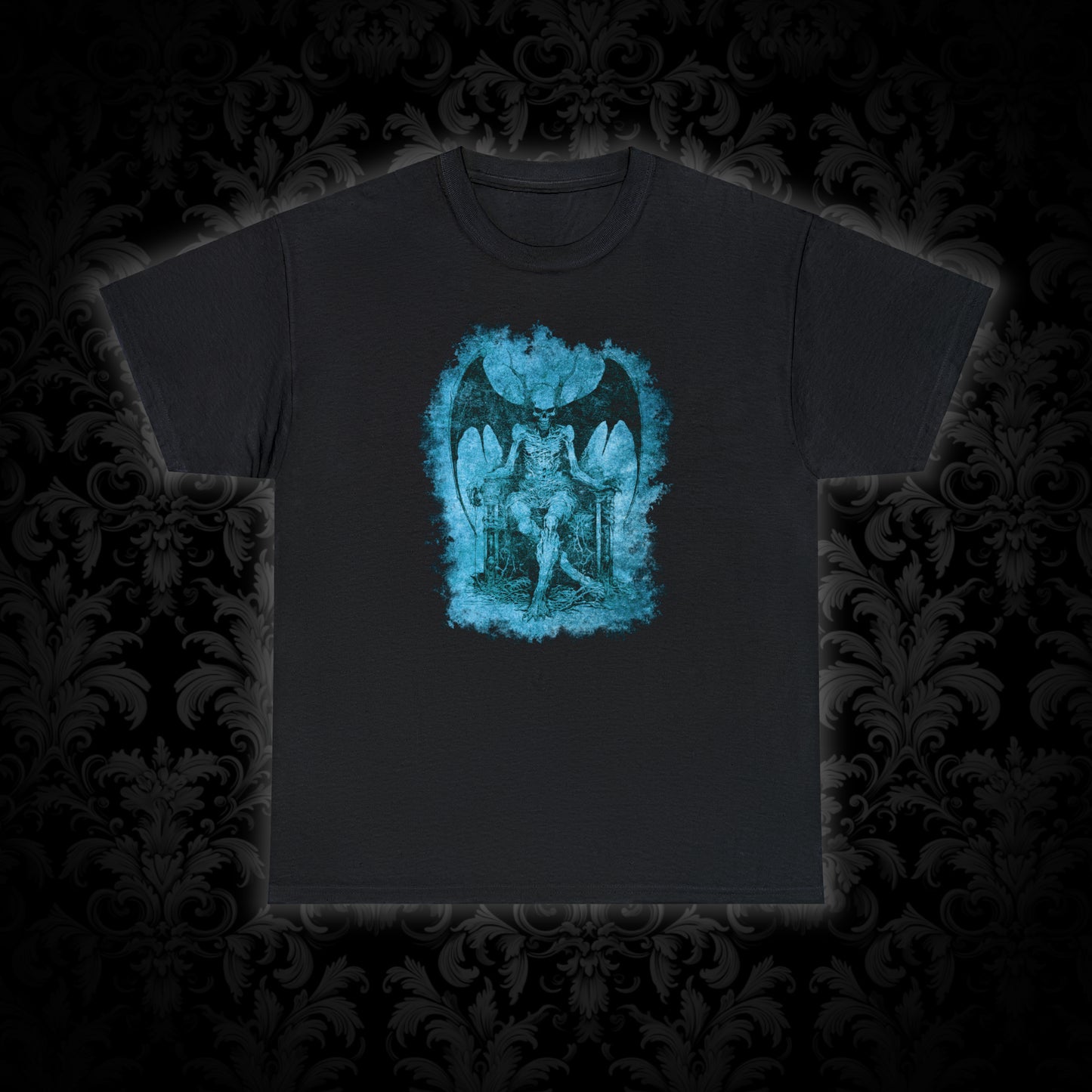 Unisex T-shirt Devil on his Throne in Blue - Frogos Design