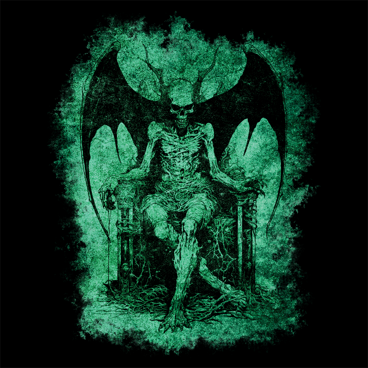 Girlie Hoodie Devil on his Throne in Green