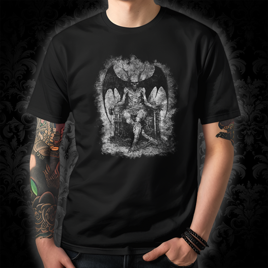 Unisex T-shirt Devil on his Throne in Grey