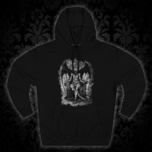 Unisex Pullover Hoodie Devil on his Throne - Grey - Frogos Design