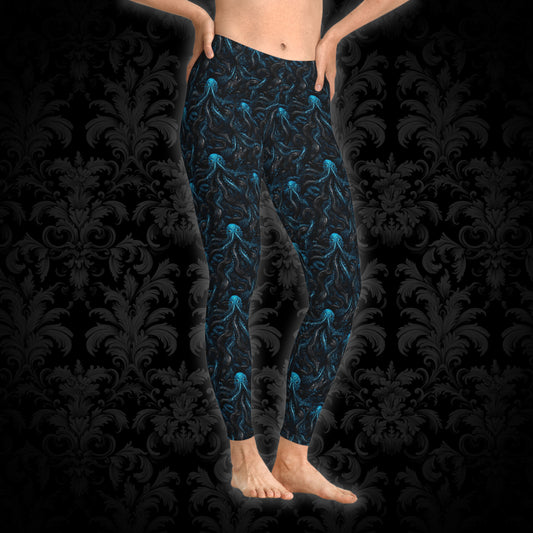 Women`s Leggings Blue Tentacles Horror - Frogos Design