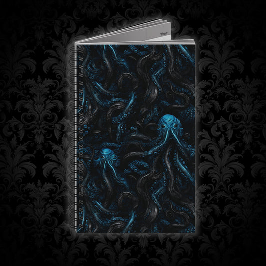 Spiral Notebook Blue Tentacles Horror - Frogos Design