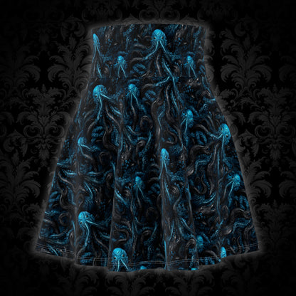 Women's Skater Skirt Blue Tentacles Horror - Frogos Design