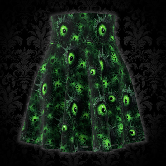 Women's Skater Skirt Greeny Lurking Eyes - Frogos Design