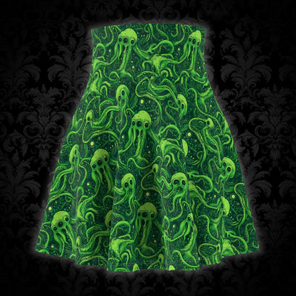 Women's Skater Skirt Greeny Tentacles Horror - Frogos Design