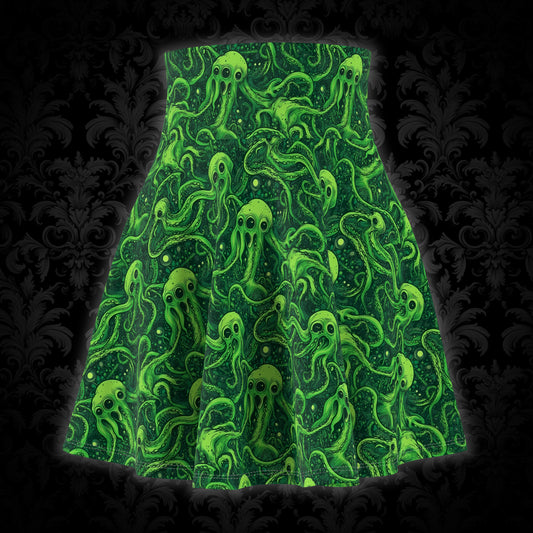 Women's Skater Skirt Greeny Tentacles Horror - Frogos Design